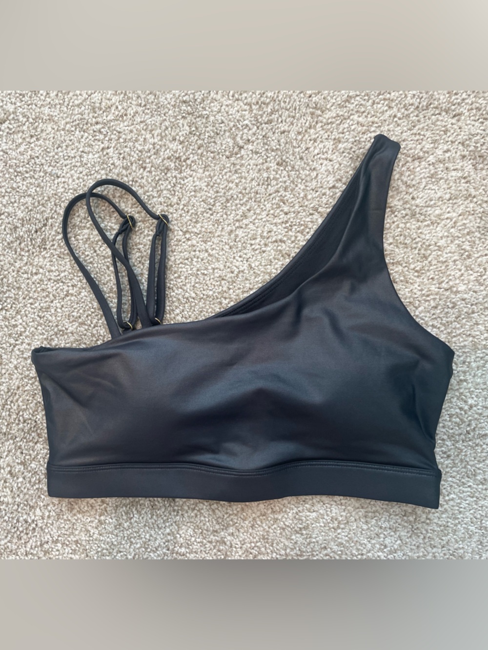 Zyia Black Faux Leather Asym Asymmetrical Sports Bra Sz L